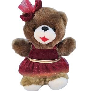 Snowflake Teddy 2020 Brown Bear Plush Velvet Red Dress Bow Gold Sparkle Tulle